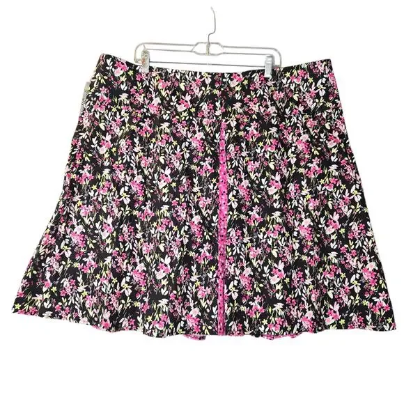 Notations Women 24W Floral SKirt Black Pink Polka Dot Cottagecore Romantic - Picture 8 of 16
